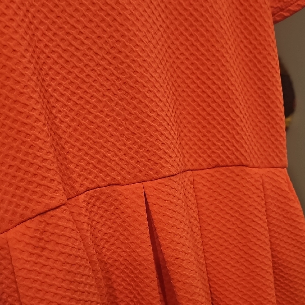 LuLaRoe Amelia Vibrant Coral Pink Waffle Print Dress - Picture 2 of 3